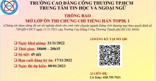 THÔNG BÁO: LỊCH ÔN TIẾNG HÀN TOPIK1